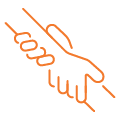 an illustration of a hand holding a rope featuring eight loops in an orange outline design