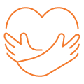 two hands embracing a heart symbol representing love and care